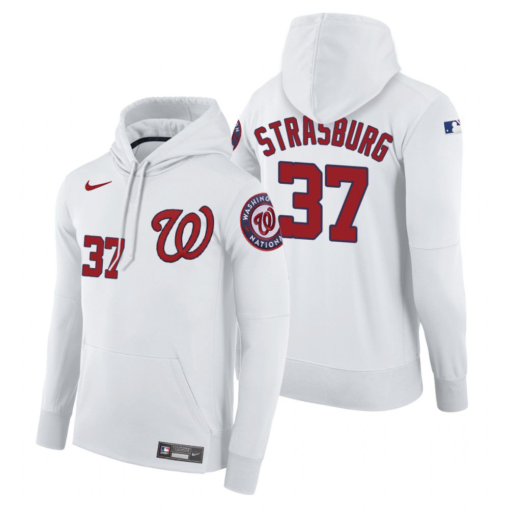 Men Washington Nationals 37 Strasburg white home hoodie 2021 MLB Nike Jerseys